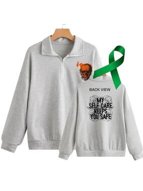 Self Care Mental Health graphic quarter zip raglan pullover sweatshirt small